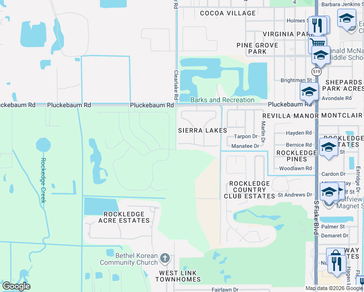 map of restaurants, bars, coffee shops, grocery stores, and more near 1530 Scout Drive in Rockledge