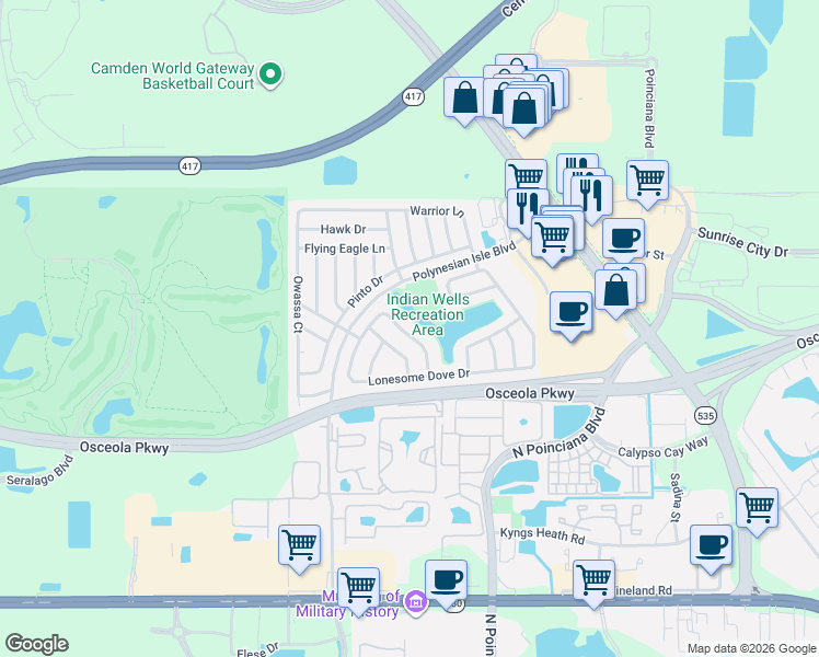 map of restaurants, bars, coffee shops, grocery stores, and more near 3152 Bear Path in Kissimmee
