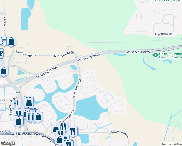 map of restaurants, bars, coffee shops, grocery stores, and more near 4643 Fairy Tale Circle in Kissimmee
