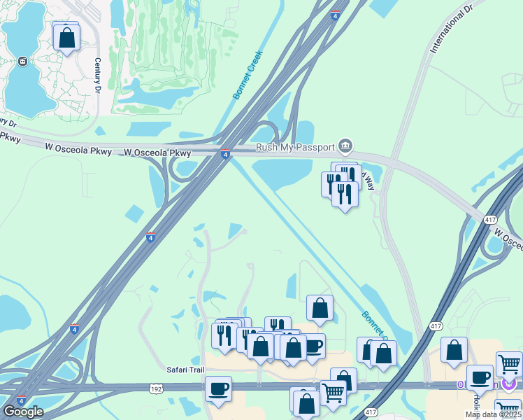 map of restaurants, bars, coffee shops, grocery stores, and more near 3125 Arabian Nights Boulevard in Kissimmee