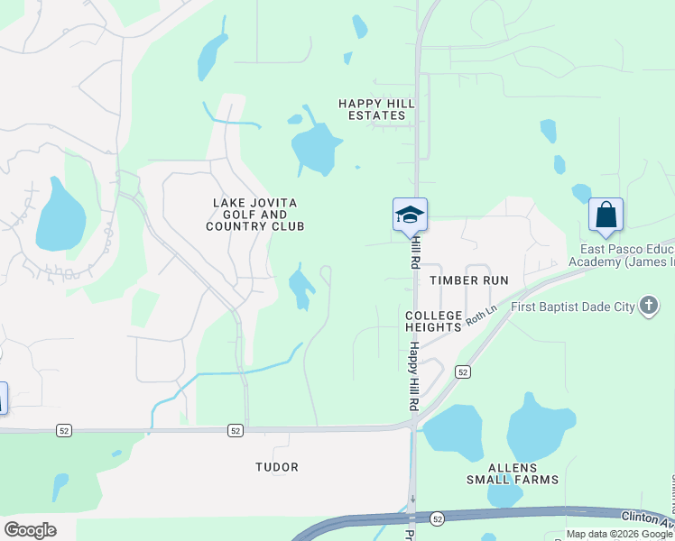 map of restaurants, bars, coffee shops, grocery stores, and more near 12735 Eastpointe Drive in Dade City
