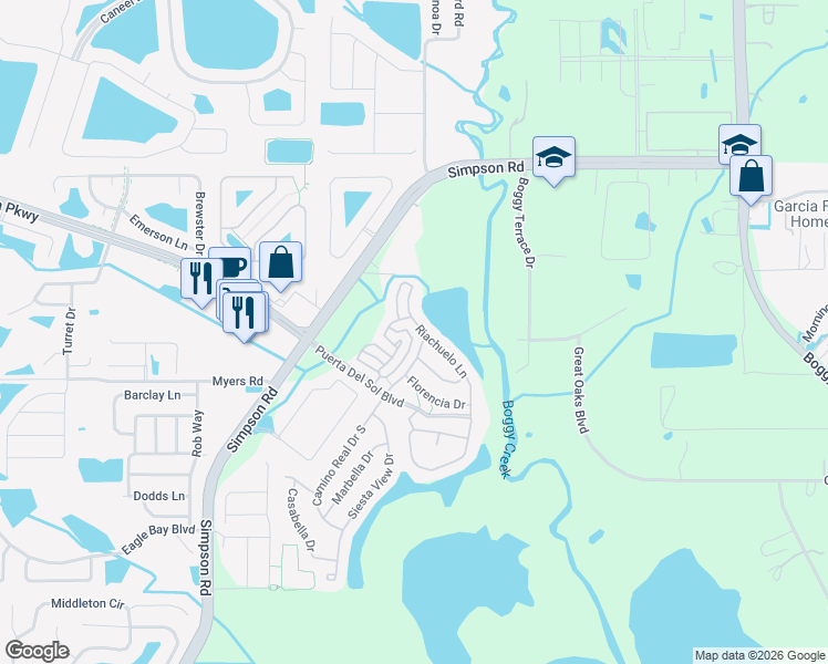 map of restaurants, bars, coffee shops, grocery stores, and more near 3142 Riachuelo Lane in Kissimmee