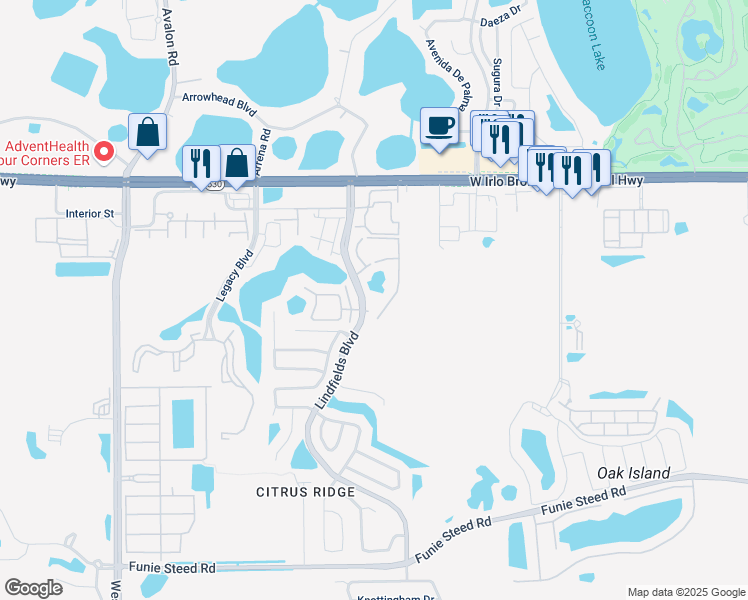 map of restaurants, bars, coffee shops, grocery stores, and more near 8707 Knightsbridge Court in Kissimmee