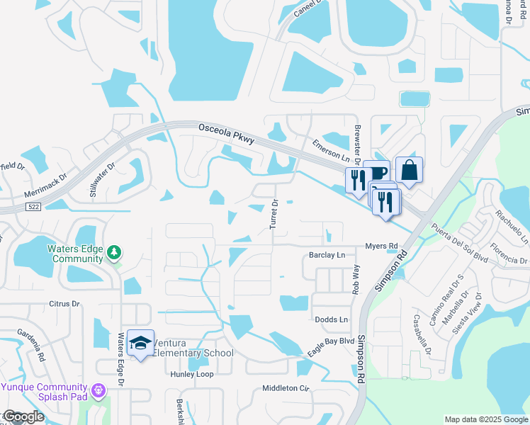map of restaurants, bars, coffee shops, grocery stores, and more near 3120 Stern Court in Kissimmee