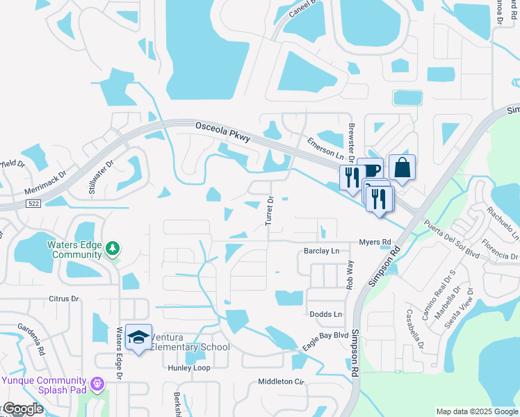 map of restaurants, bars, coffee shops, grocery stores, and more near 3120 Stern Court in Kissimmee