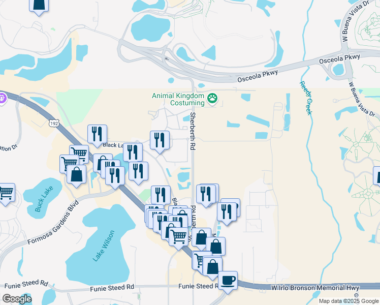 map of restaurants, bars, coffee shops, grocery stores, and more near 3217 Brasilia Avenue in Kissimmee