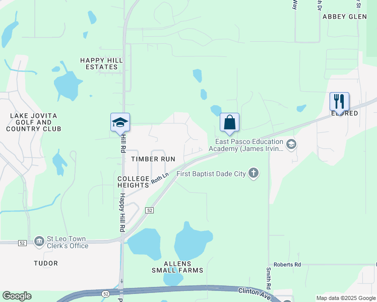 map of restaurants, bars, coffee shops, grocery stores, and more near 35317 Flowerfield Lane in Dade City