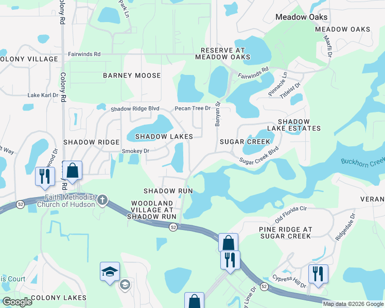 map of restaurants, bars, coffee shops, grocery stores, and more near 12636 Shadow Ridge Boulevard in Hudson