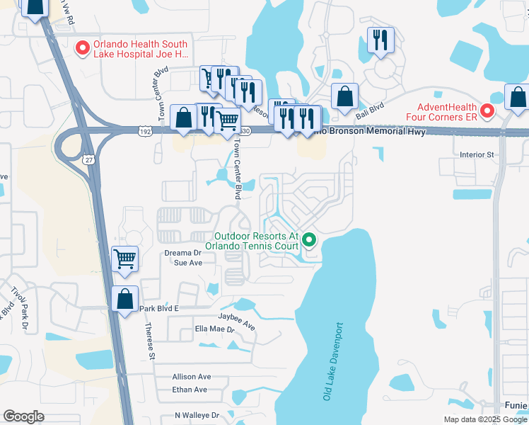 map of restaurants, bars, coffee shops, grocery stores, and more near 6000 U.S. 192 in Clermont