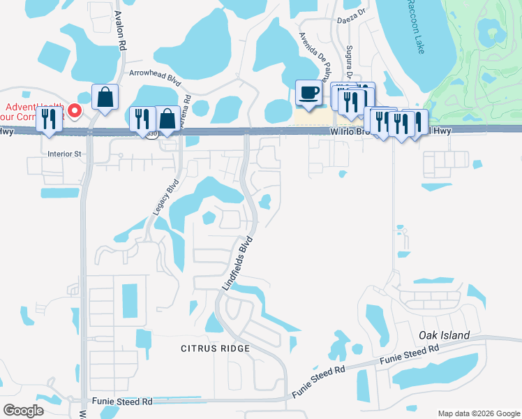 map of restaurants, bars, coffee shops, grocery stores, and more near 8707 Knightsbridge Court in Kissimmee