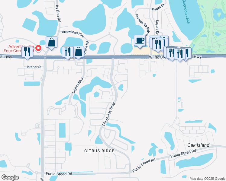 map of restaurants, bars, coffee shops, grocery stores, and more near 3210 Queen Palms Court in Kissimmee