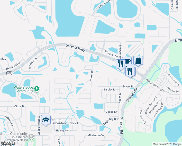 map of restaurants, bars, coffee shops, grocery stores, and more near 3120 Stern Court in Kissimmee