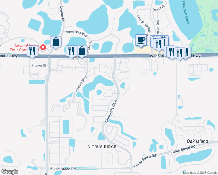 map of restaurants, bars, coffee shops, grocery stores, and more near 3210 Queen Palms Court in Kissimmee