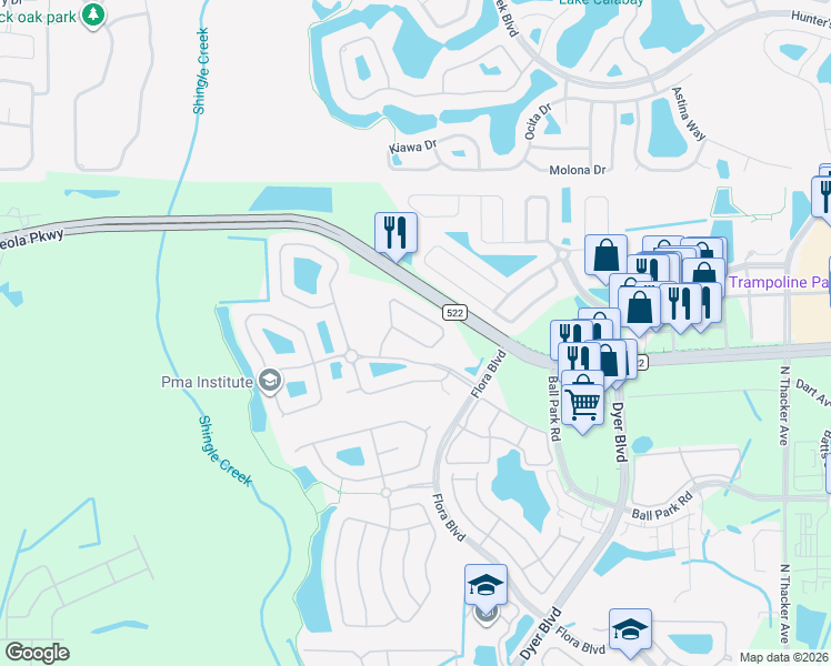 map of restaurants, bars, coffee shops, grocery stores, and more near 3258 River Branch Circle in Kissimmee