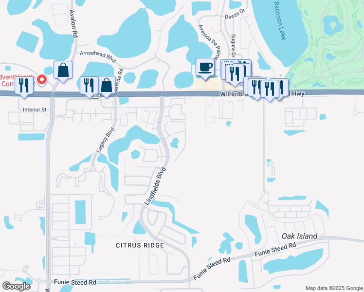 map of restaurants, bars, coffee shops, grocery stores, and more near 8707 Knightsbridge Court in Kissimmee