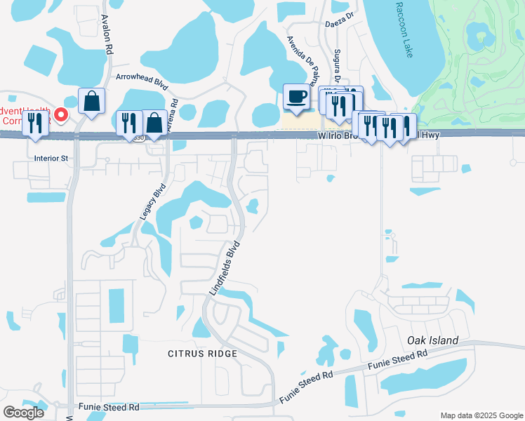 map of restaurants, bars, coffee shops, grocery stores, and more near 3140 Britannia Boulevard in Kissimmee