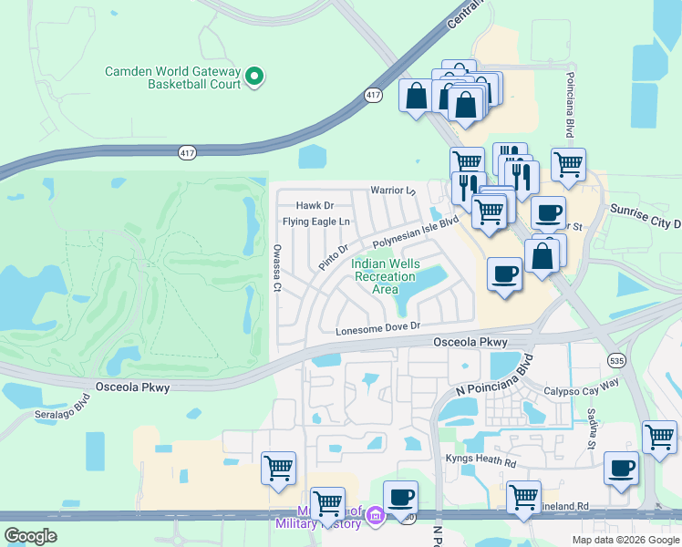 map of restaurants, bars, coffee shops, grocery stores, and more near 3152 Bear Path in Kissimmee