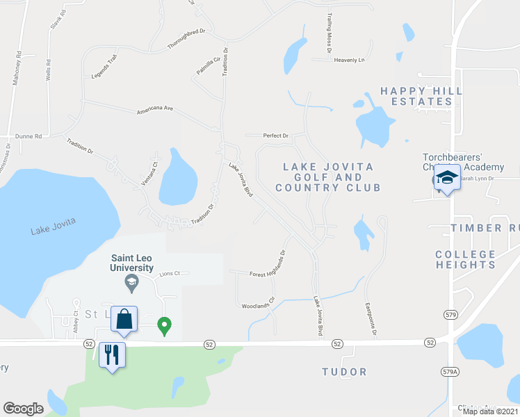 map of restaurants, bars, coffee shops, grocery stores, and more near 12713 Oak Hollow Court in Dade City