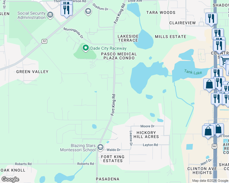 map of restaurants, bars, coffee shops, grocery stores, and more near 12712 Fort King Road in Dade City
