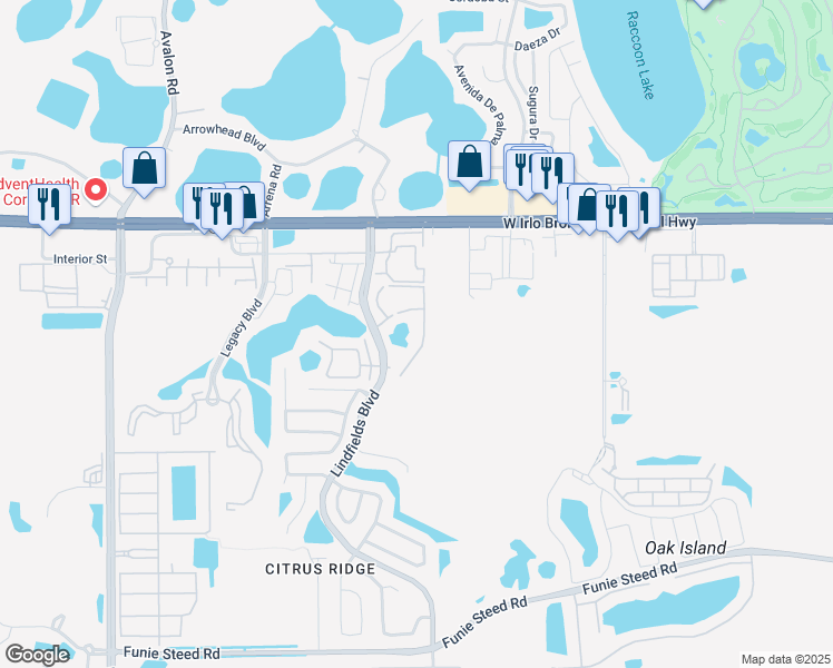 map of restaurants, bars, coffee shops, grocery stores, and more near 3142 Britannia Boulevard in Kissimmee