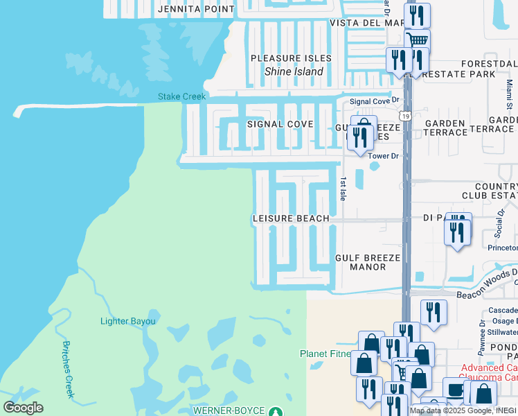 map of restaurants, bars, coffee shops, grocery stores, and more near 6417 Beach Boulevard in Hudson