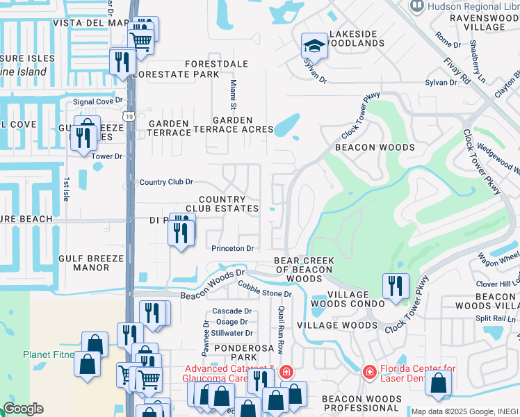 map of restaurants, bars, coffee shops, grocery stores, and more near 12713 College Hill Drive in Hudson