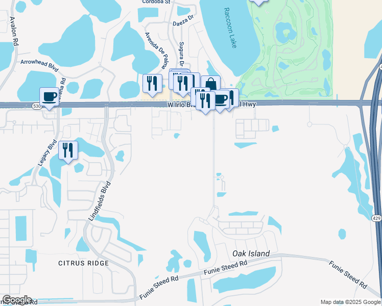 map of restaurants, bars, coffee shops, grocery stores, and more near 8600 West Irlo Bronson Memorial Highway in Kissimmee