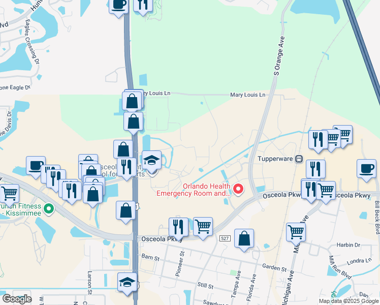 map of restaurants, bars, coffee shops, grocery stores, and more near 3151 North Orange Blossom Trail in Kissimmee