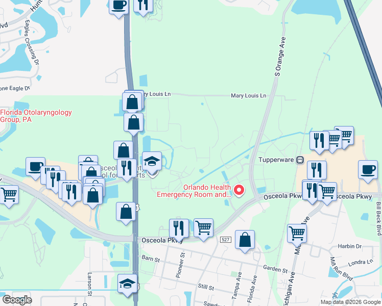 map of restaurants, bars, coffee shops, grocery stores, and more near 3151 North Orange Blossom Trail in Kissimmee