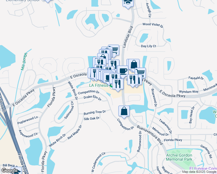 map of restaurants, bars, coffee shops, grocery stores, and more near 1970 East Osceola Parkway in Kissimmee