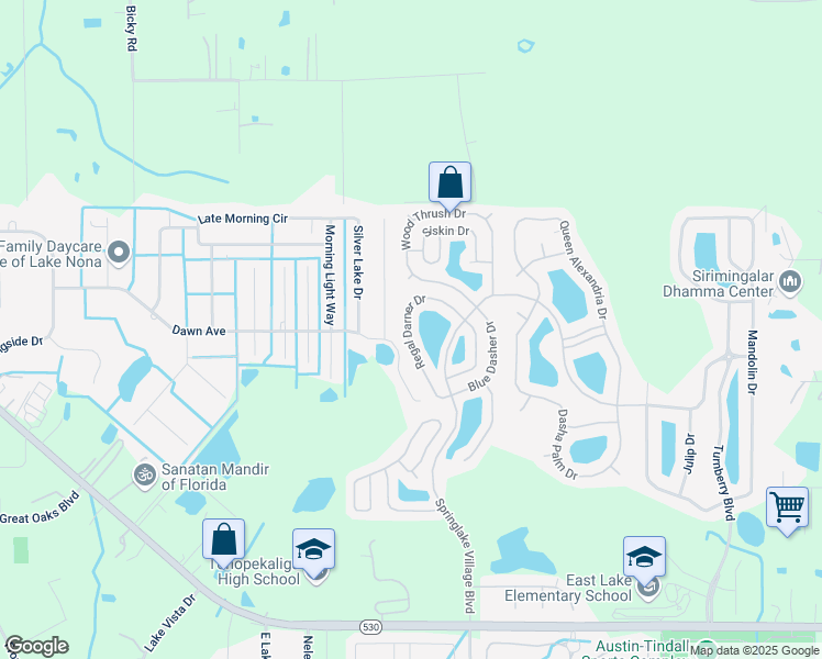 map of restaurants, bars, coffee shops, grocery stores, and more near 3129 Regal Darner Drive in Kissimmee