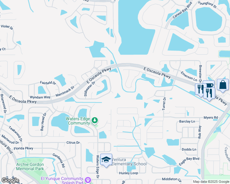 map of restaurants, bars, coffee shops, grocery stores, and more near 3103 Scrub Brush Court in Kissimmee