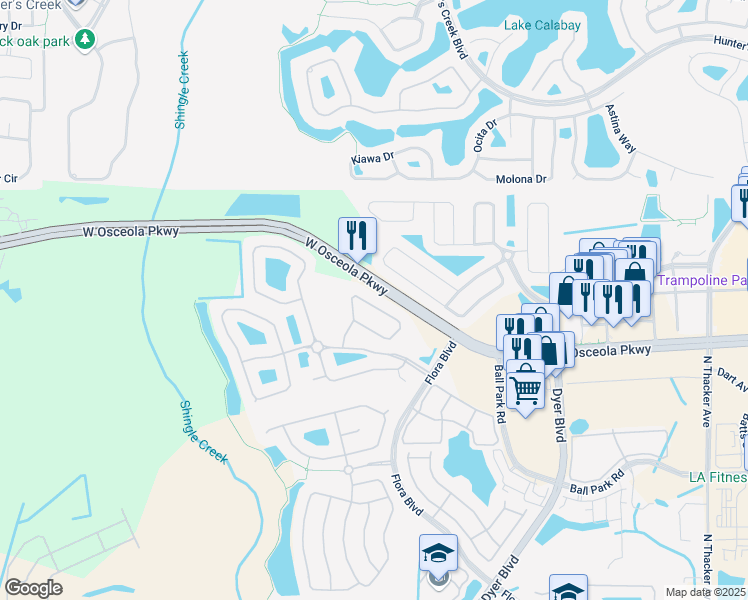 map of restaurants, bars, coffee shops, grocery stores, and more near 3160 River Branch Circle in Kissimmee