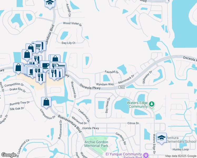 map of restaurants, bars, coffee shops, grocery stores, and more near 3108 Orchard Place in Kissimmee