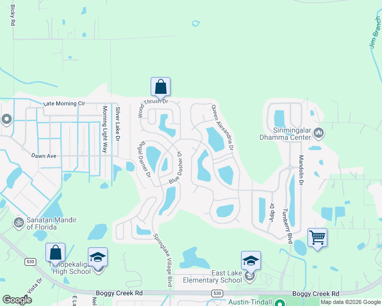 map of restaurants, bars, coffee shops, grocery stores, and more near 3186 Dasha Palm Drive in Kissimmee