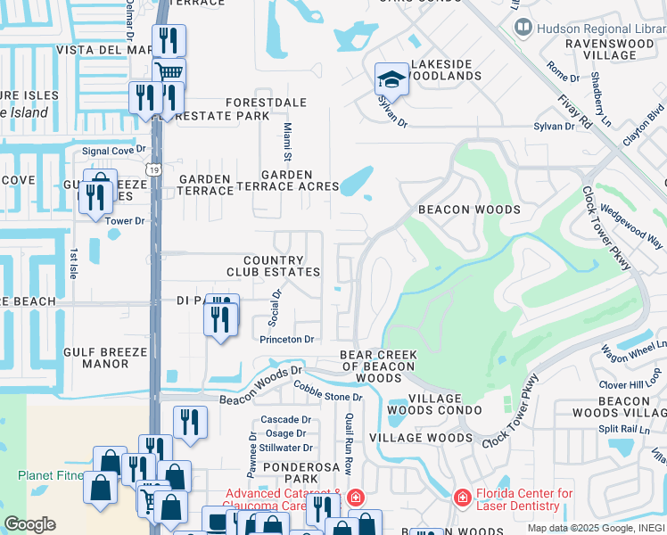 map of restaurants, bars, coffee shops, grocery stores, and more near 12819 Settlers Drive in Hudson