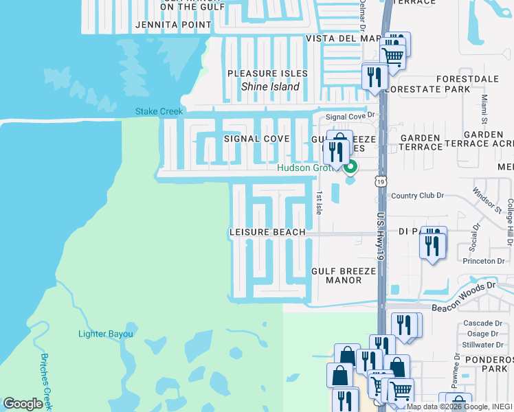 map of restaurants, bars, coffee shops, grocery stores, and more near 12821 4th Isle in Hudson