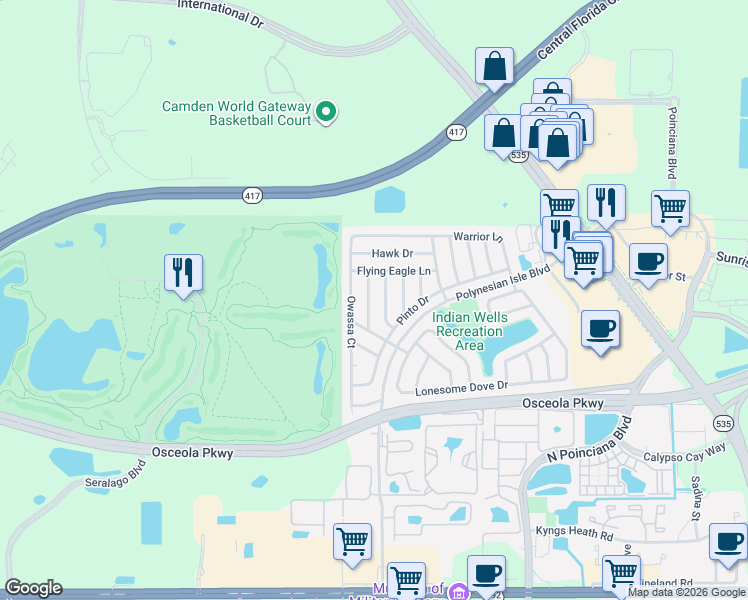 map of restaurants, bars, coffee shops, grocery stores, and more near 3210 Arrowhead Lane in Kissimmee