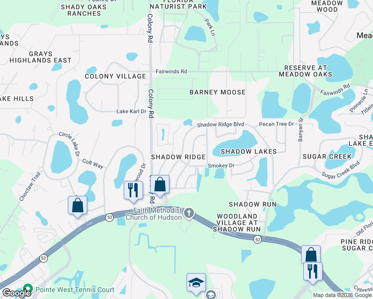 map of restaurants, bars, coffee shops, grocery stores, and more near 12132 Shadow Ridge Boulevard in Hudson