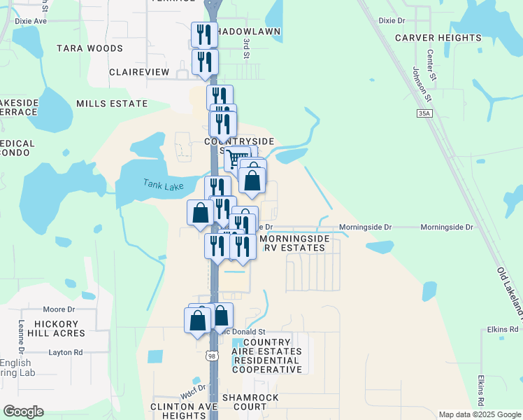 map of restaurants, bars, coffee shops, grocery stores, and more near 12706-12728 Candlewood Circle in Dade City