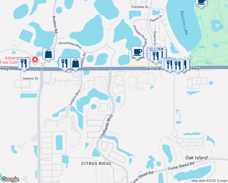 map of restaurants, bars, coffee shops, grocery stores, and more near 8713 Rockingham Terrace in Kissimmee
