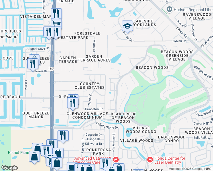 map of restaurants, bars, coffee shops, grocery stores, and more near 12812 College Hill Drive in Hudson