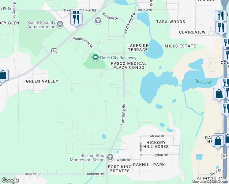 map of restaurants, bars, coffee shops, grocery stores, and more near 12861 Stately Oak Street in Dade City