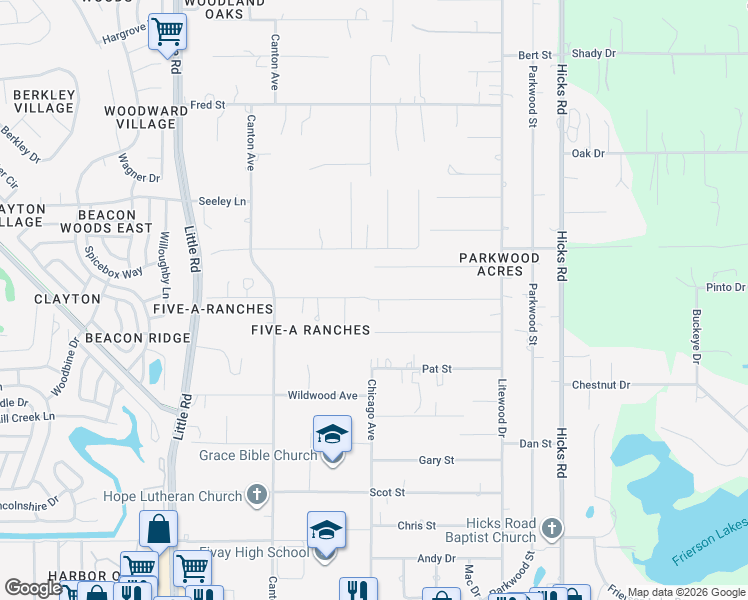map of restaurants, bars, coffee shops, grocery stores, and more near 9501 Gene Street in Hudson