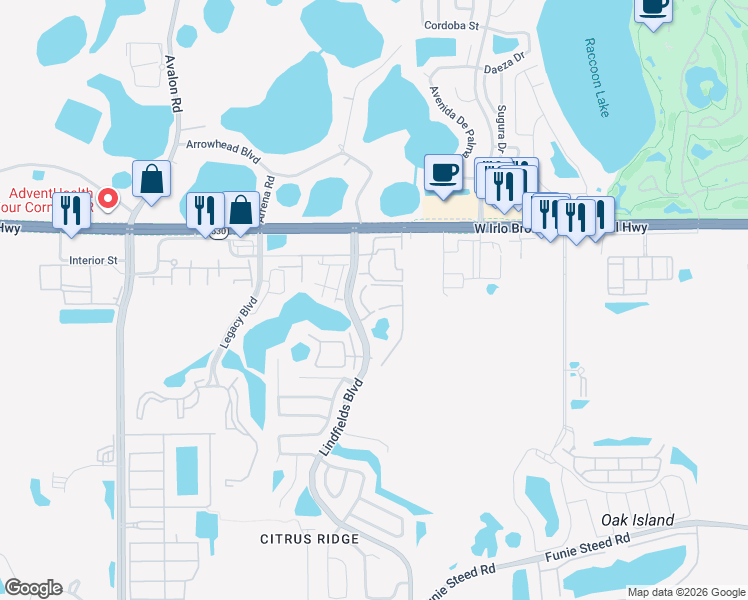 map of restaurants, bars, coffee shops, grocery stores, and more near 8713 Rockingham Terrace in Kissimmee