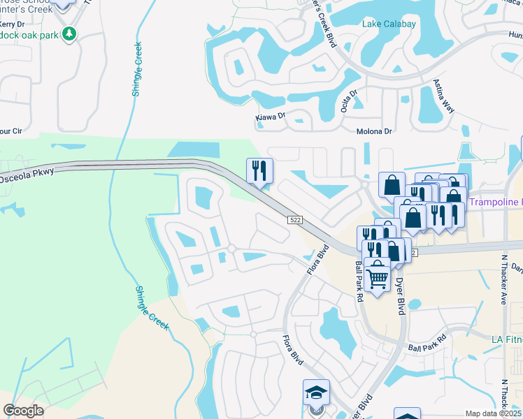 map of restaurants, bars, coffee shops, grocery stores, and more near 3160 River Branch Circle in Kissimmee