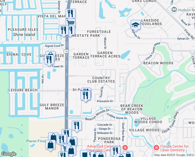 map of restaurants, bars, coffee shops, grocery stores, and more near 7300 Country Club Drive in Hudson