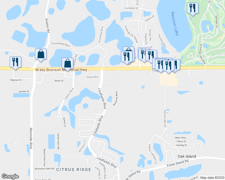 map of restaurants, bars, coffee shops, grocery stores, and more near 8713 Rockingham Terrace in Kissimmee