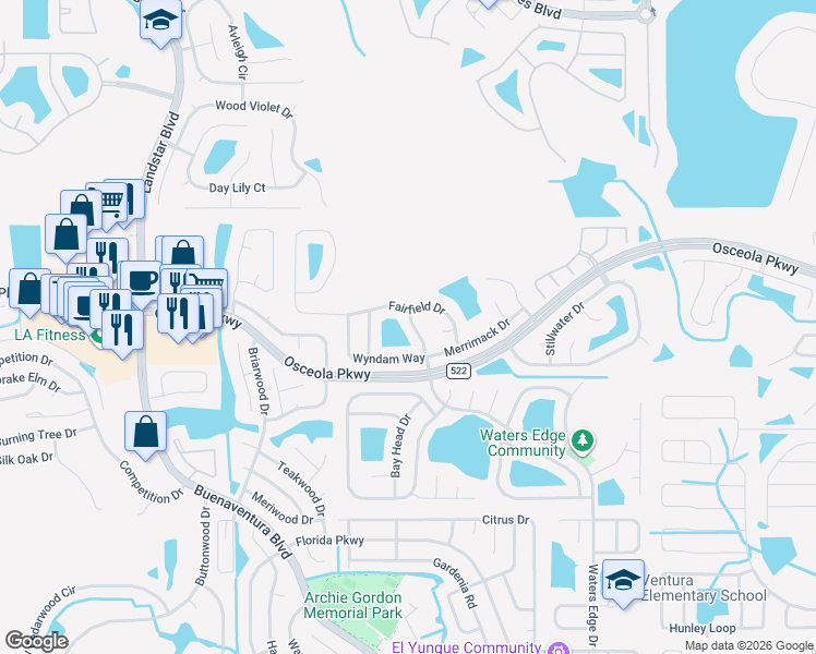 map of restaurants, bars, coffee shops, grocery stores, and more near 3114 Saratoga Drive in Kissimmee