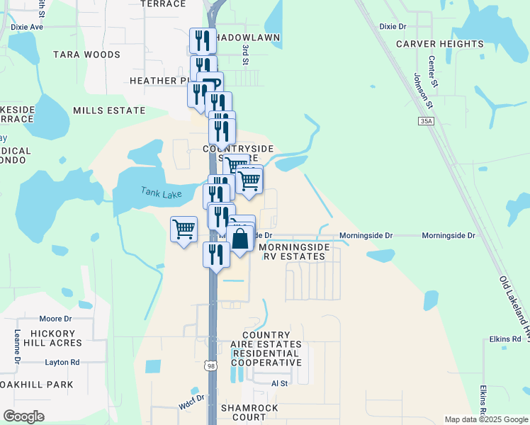 map of restaurants, bars, coffee shops, grocery stores, and more near 12706 Candlewood Circle in Dade City